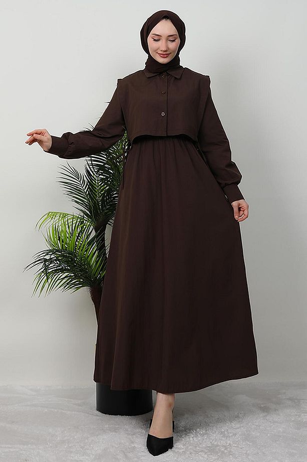 Pelerini İpli Elbise Kahve - 5