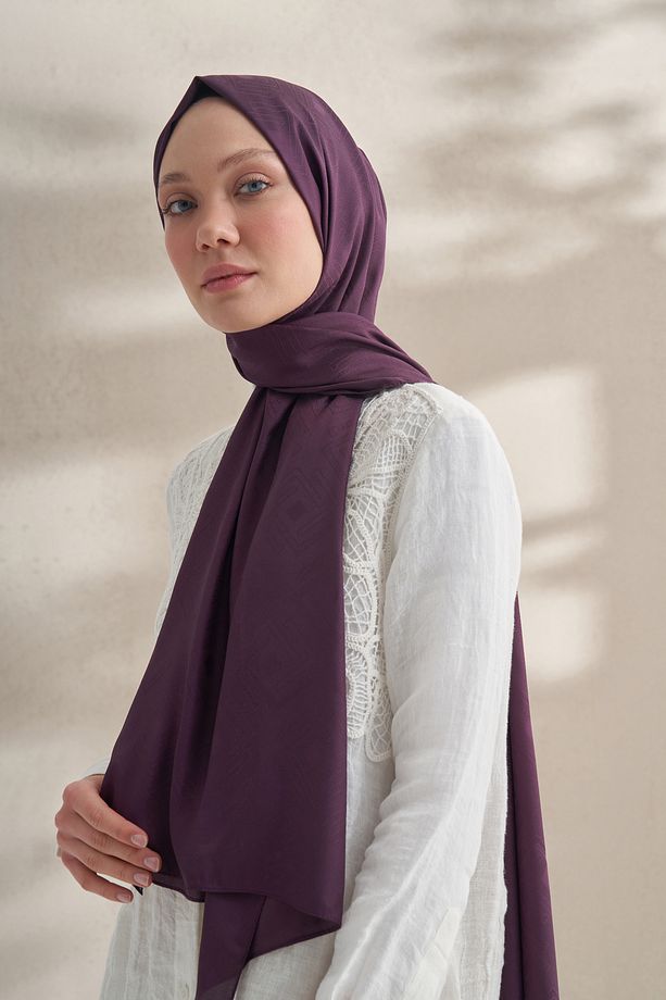 Krep Jakar Kristal Desen Şal - Mürdüm - 2