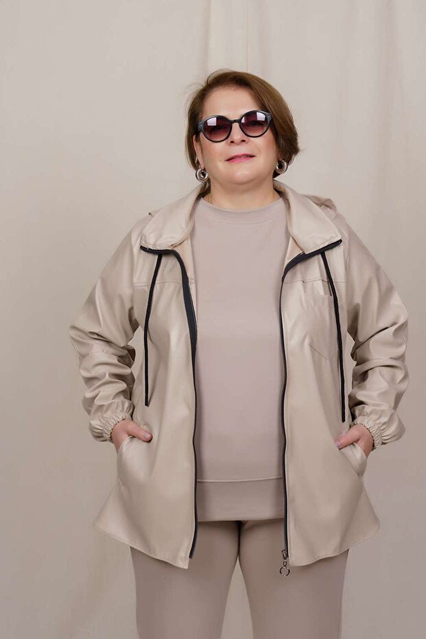 deri görünümlü trençkot - 1