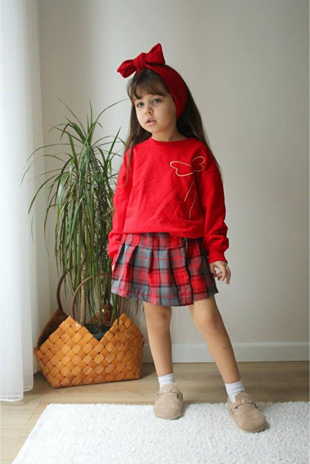 Girl's Red Shorts Skirt Suit