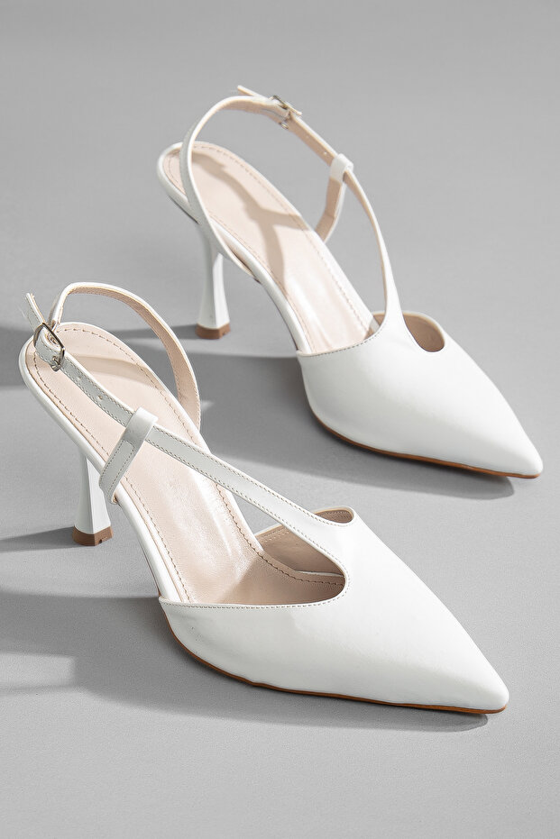 Women's White Thin Heeled Pointed Toe Wedding Dress Shoes Simple Closed Front Summer