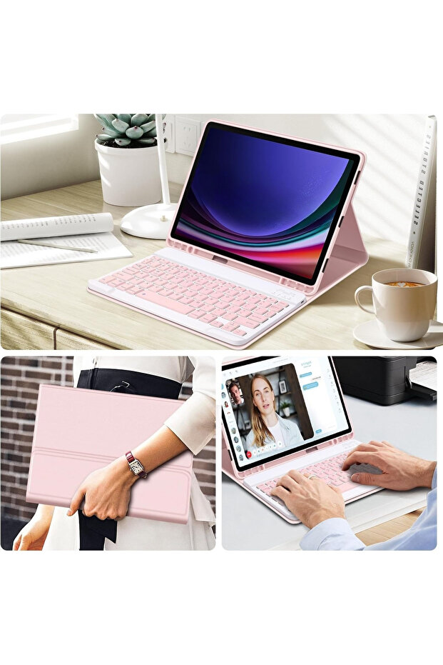 Samsung Galaxy Tab S9 Fe Plus 12.4 بوصة Q حافظة لوحة مفاتيح تركية مع حامل مزود بتقنية البلوتوث ومقصورة قلم - 5