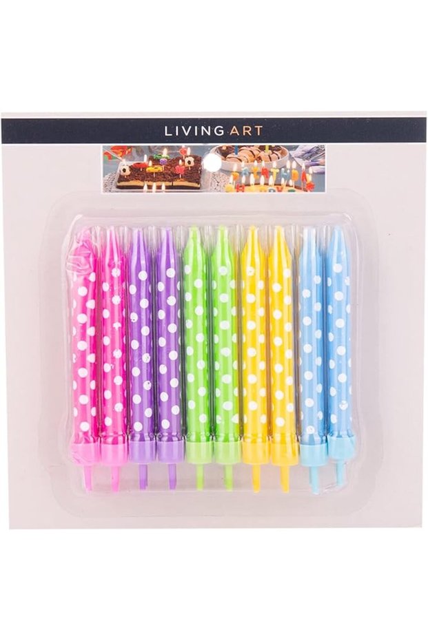 Artistic Colourful Set of Birthday Candles (L15cm x W15cm x H3cm) in vibrant multi-colours.