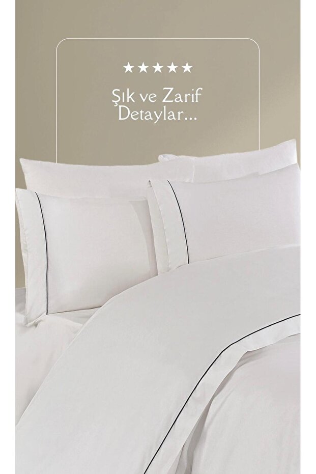 Butikhome by Egemar Crown Modern biyeli Kırık Beyaz Nevresim Takımı Çizgili Lüks Otel Tipi Nevresim Tekne Nevresimi