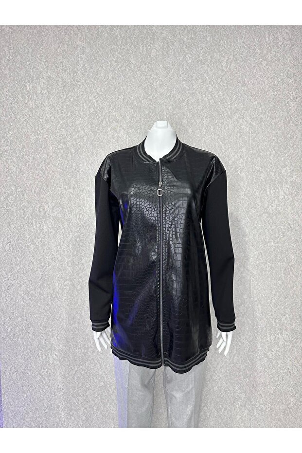 Deri Örme Uzun Ceket-Ribanalı - 2