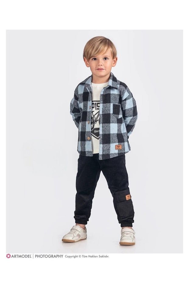 Eid Boys' Outfit Set - Linen Pants, T-Shirt, Plaid Shirt I Stylish and Comfortable Boys' Jewelry
