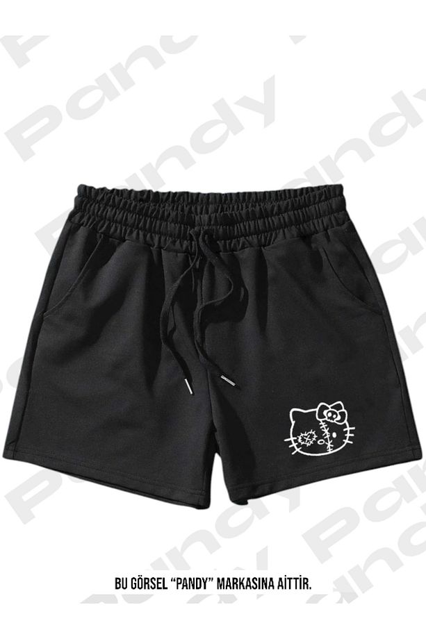 Unisex Hello Kitty Baskılı Siyah Basic Şort - 1