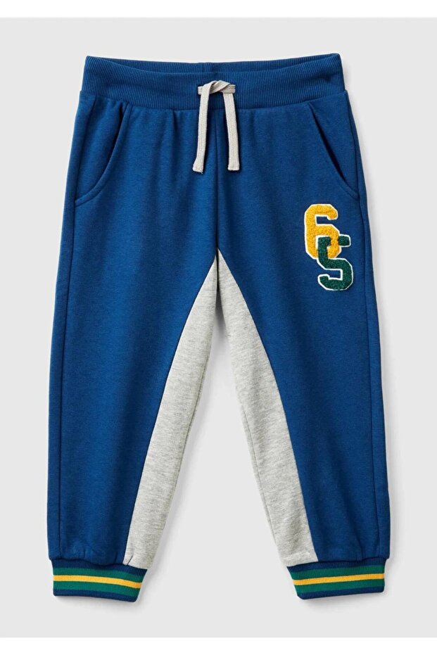 Boy's Cobalt Blue Logo Label Elastic Waist Drawstring Sweatpants