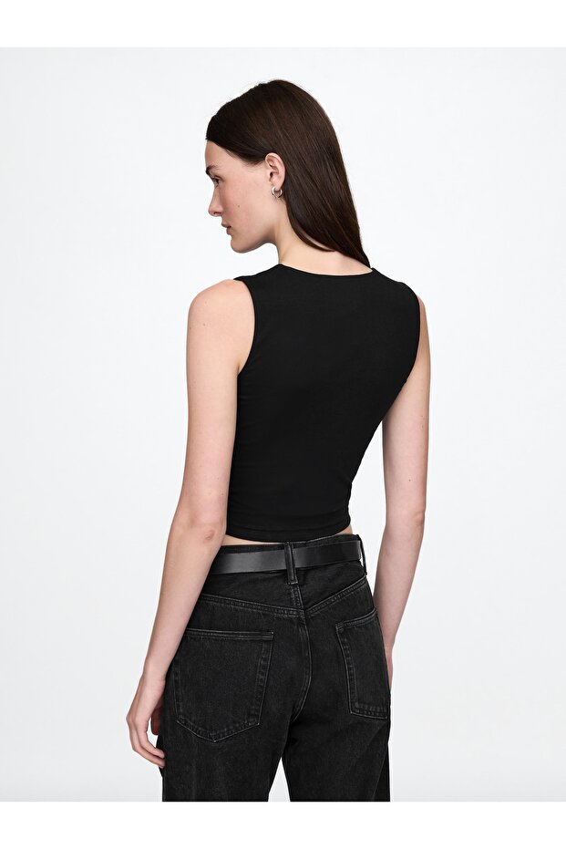 Kadın Siyah Örme Jersey Atlet - 4