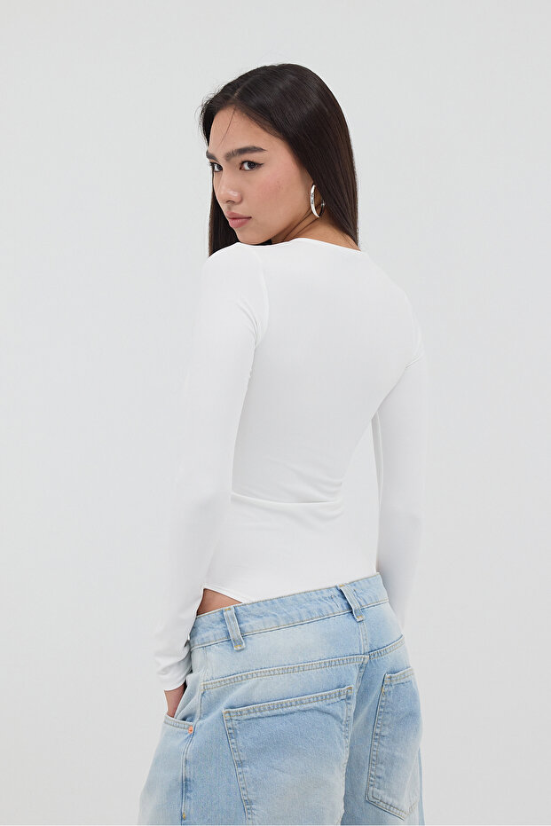 Bisiklet Yaka Uzun Kollu Basic Bodysuit Z0107-DK10 - 5