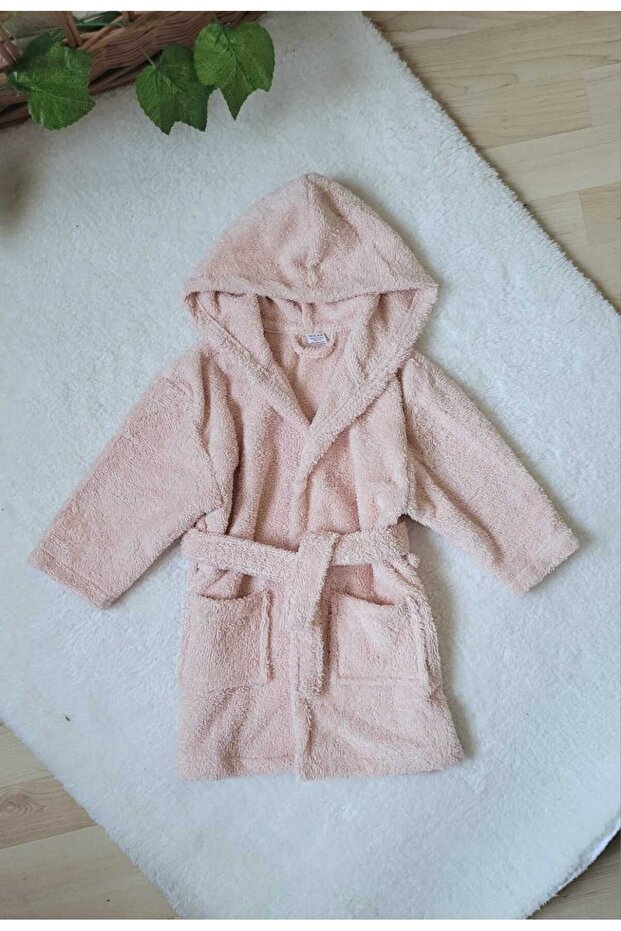 Cotton Soft Unisex Girls' and Boys' Towel Bathrobe Polka Dot / Powder