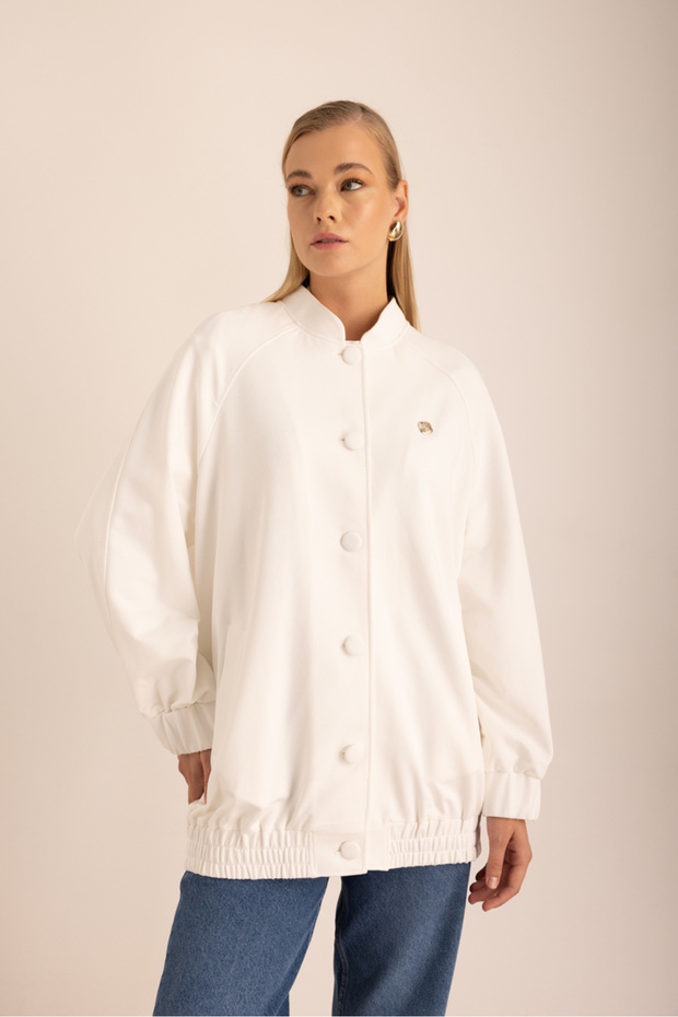 Jachetă bomber cu logo Ecru - 2