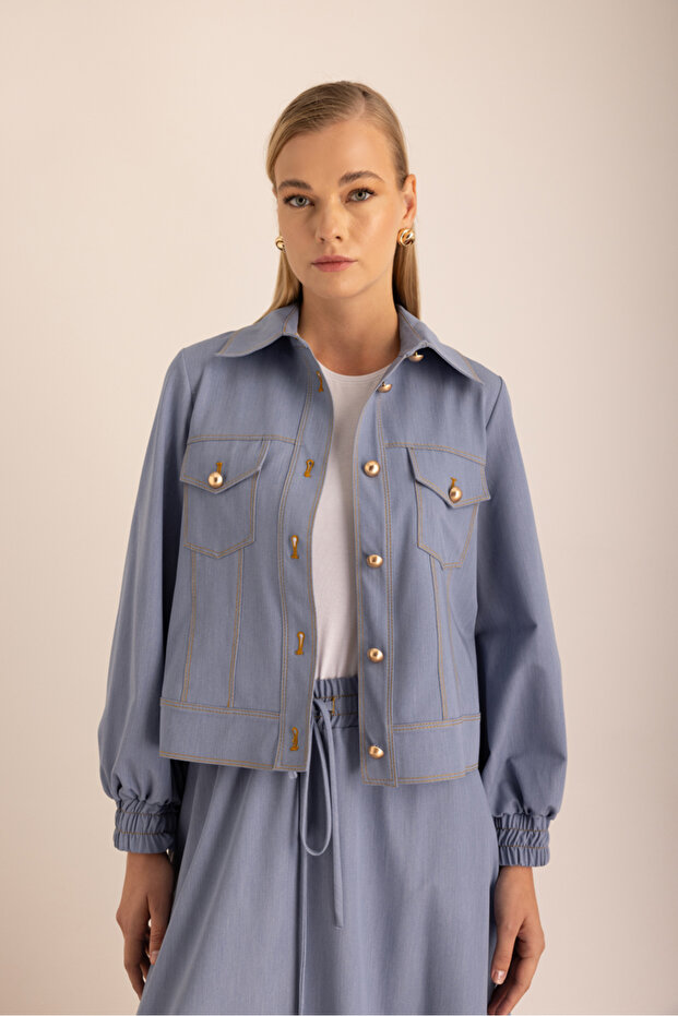 سترة رقيقة من قماش الدنيم النيلي - 3