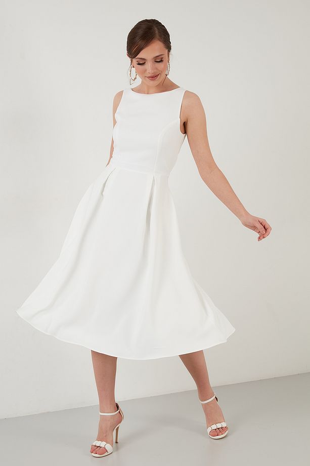 Bisiklet Yaka Regular Fit Cepli Pileli Midi Elbise Elbise 6051963 - 3