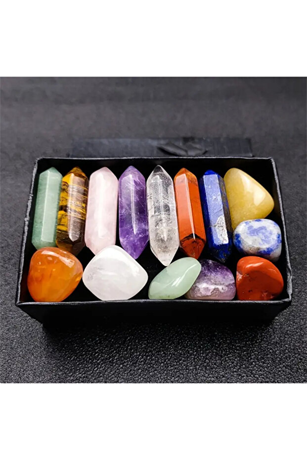 Colorful 14pcs Pointed Quartz Crystal Chakra Healing Stones And Crystals Set Hexagon Rose Quartz Gem