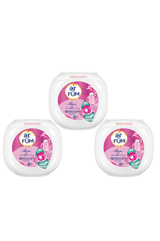 PODS, 5-in-1 Laundry Detergent Capsules,16 Weeks Fragrance,Pack of 3 X 42 (126 Capsules) Amore