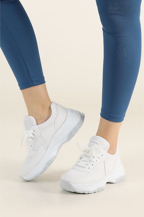 DarkStep Günlük Kadın Sneaker Bağcıklı Hafif Kalın Yüksek Tabanlı Yürüyüş Nefes Alan Spor Ayakkabı - 3