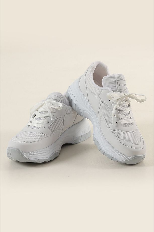DarkStep Günlük Kadın Sneaker Bağcıklı Hafif Kalın Yüksek Tabanlı Yürüyüş Nefes Alan Spor Ayakkabı - 4