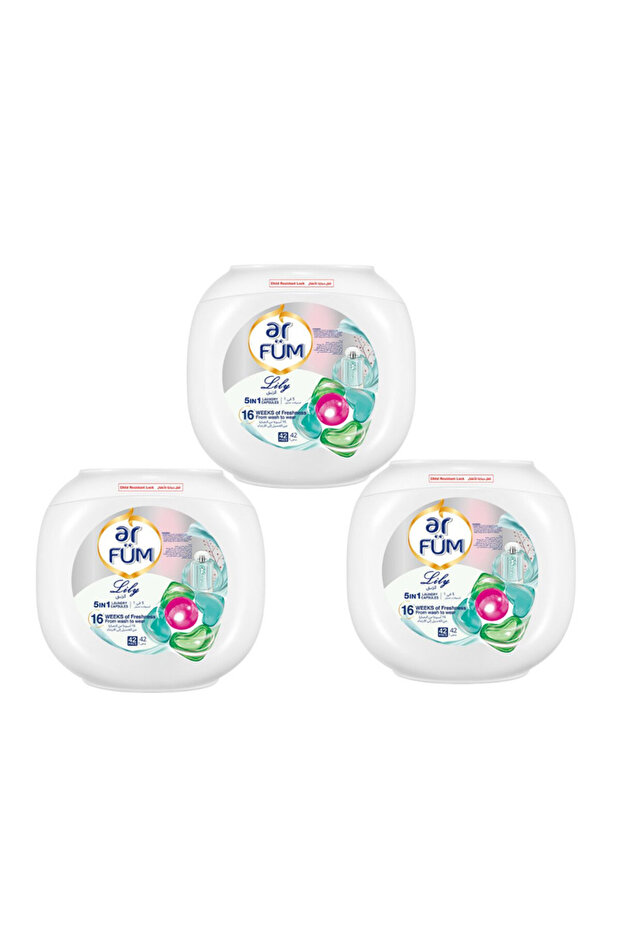 PODS, 5-in-1 Laundry Detergent Capsules,16 Weeks Fragrance,Pack of 3 X 42 (126 Capsules) Lily