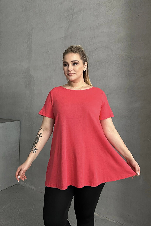 Plus Size Short Sleeve Crew Neck Skirt Loosening Basic Blouse 100-50