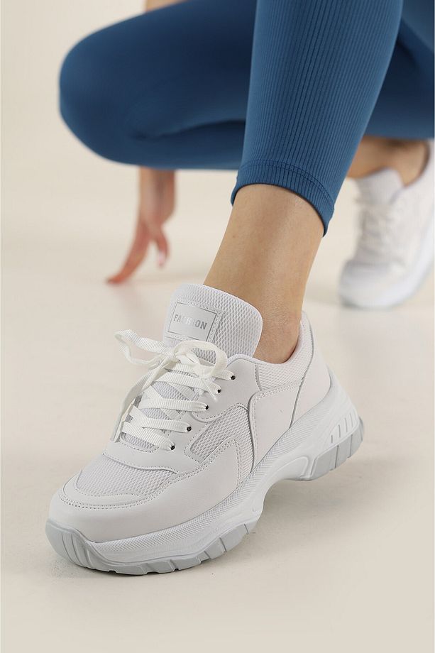 DarkStep Günlük Kadın Sneaker Bağcıklı Hafif Kalın Yüksek Tabanlı Yürüyüş Nefes Alan Spor Ayakkabı - 1