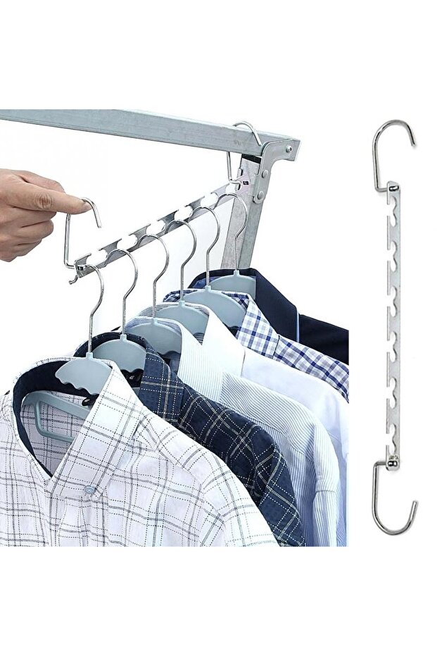 silver 1/3pcs 37cm Multifunctional Space Saving Metal Hangers with Magic Hook 6 Hole Clothing Wardro