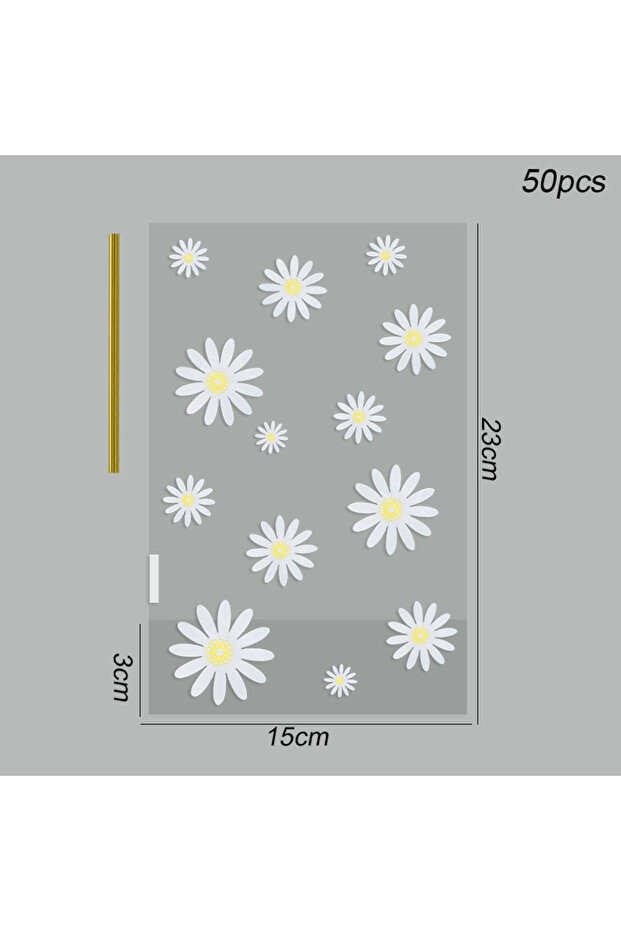 as picture A02-L-50pcs 50/100pcs Daisy Flower Candy Bags Transparent Cookie Biscuit Baking Packaging