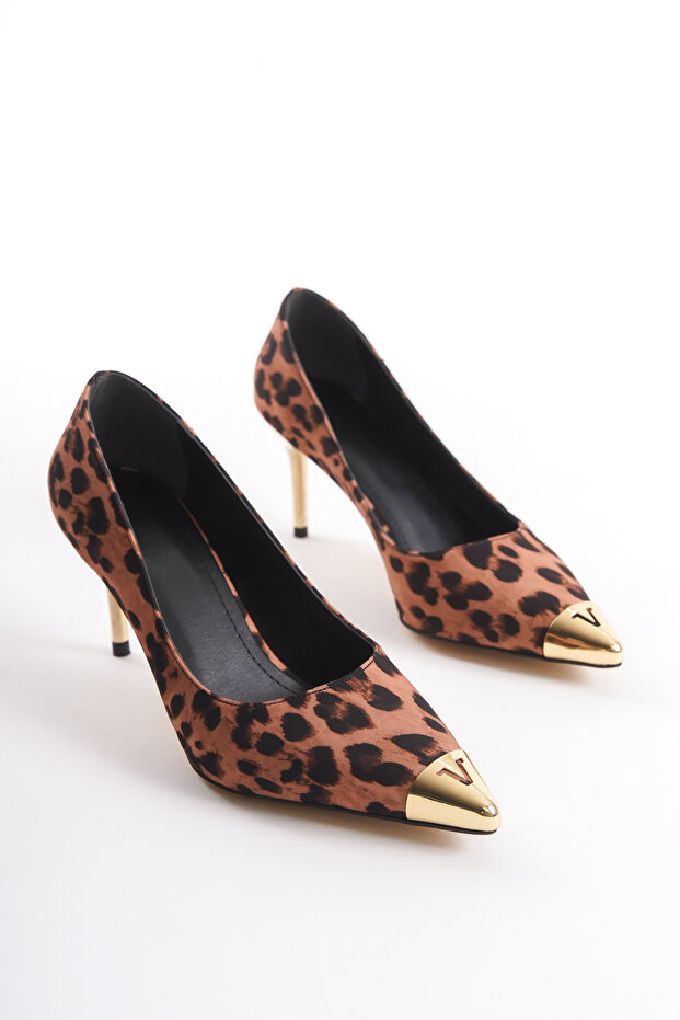Women's Special Design Metal Toe Stiletto Satin Design Heels with Metal Heels