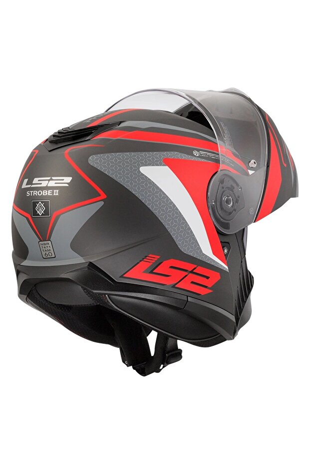 STROBE 2 ÇENE AÇILIR KASK PHANTOM MAT TITANIUM GRİ KIRMIZI - 5