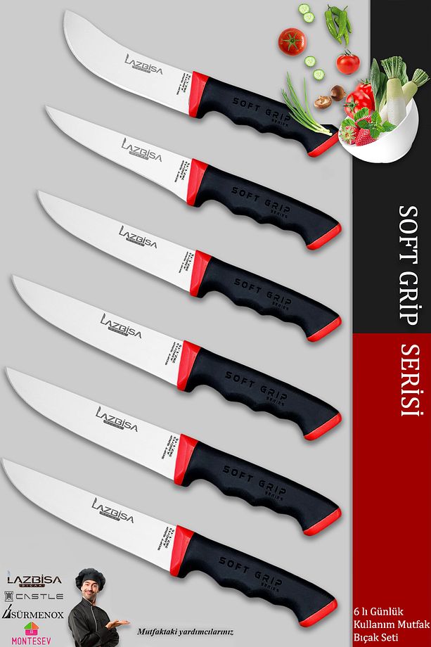 Soft Grip Mutfak Bıçak Seti Et Ekmek Sebze Bıçağı 6 Lı Set Günlük Kullanım ( Mtf-060 ) - 1