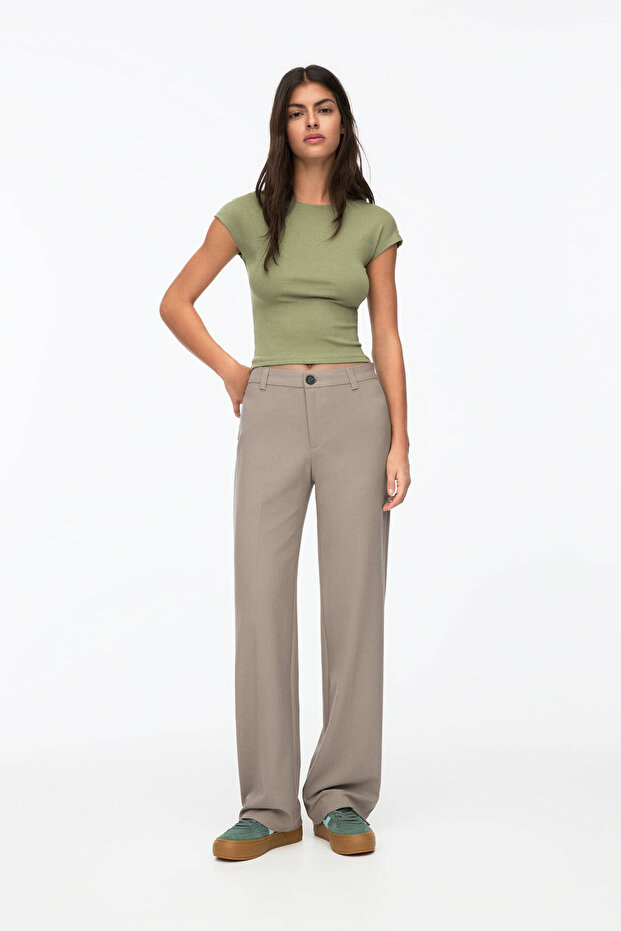 Yüksek bel straight fit kumaş pantolon - 1