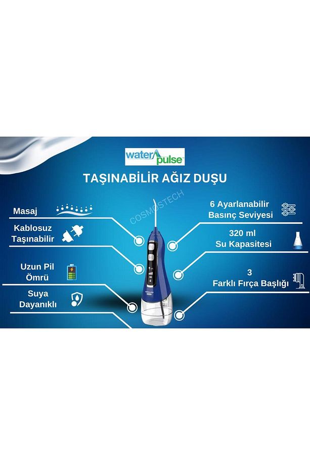 Kablosuz Pro V580 Water Flosser 320ml Taşınabilir Diş/protez Bakım Ve Ağız Duşu Mavi - 4