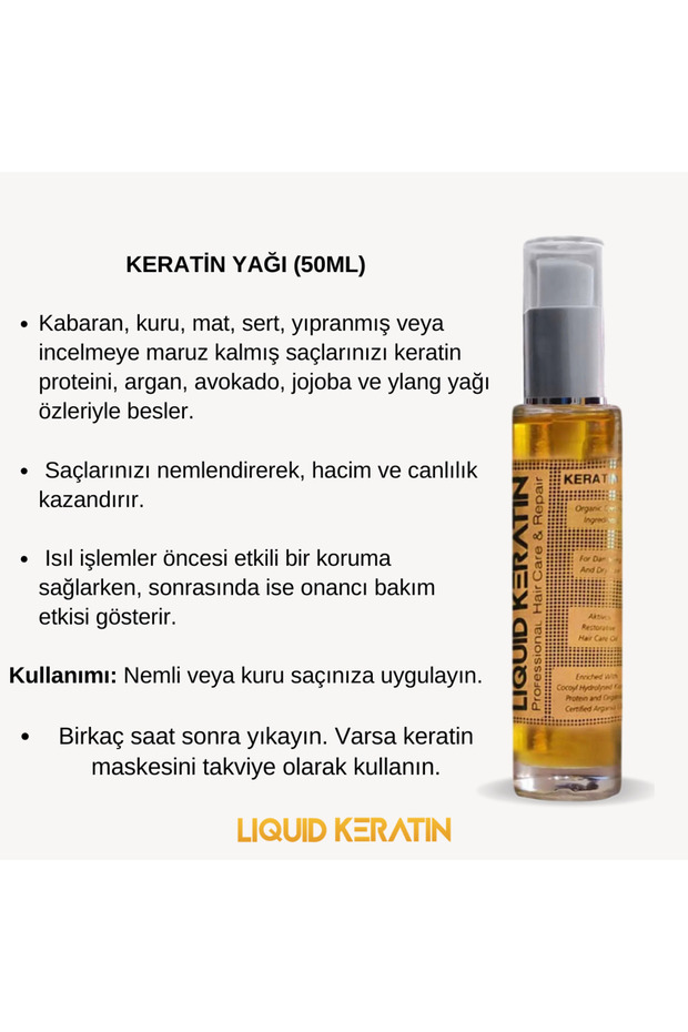 Kuru Kabaran Elektriklenen Saçlar Için Keratin Bakım Yağı (50ML) - 5