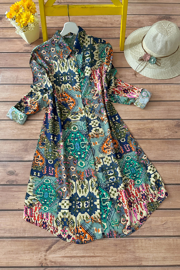 Patterned Viscose Tunic Shirt - 1