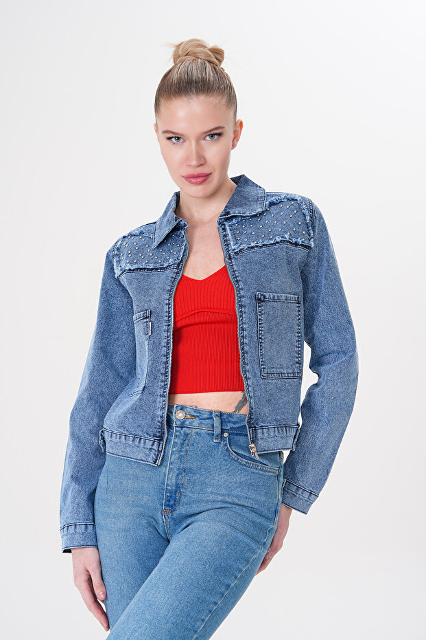 kot ceket inci detaylı - 6