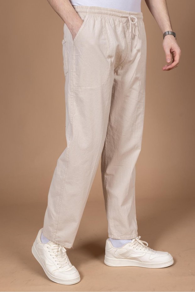 Men's Raw Cloth Elastic High Waist Comfortable Fit 100% Natural Cotton Tracksuit Bottom Pants Bottom Clothing 2188