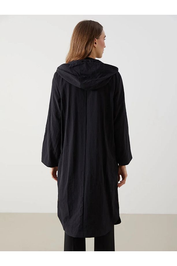 LCWAIKIKI Classic Siyah Kapüşonlu Düz Oversize Kadın Tunik T T - 2