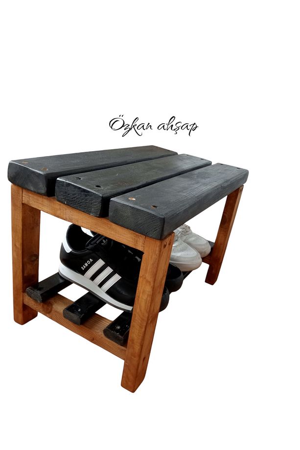 Ahşap Siyah Bench Bank , tabure , oturak , ayakkabılık - 2