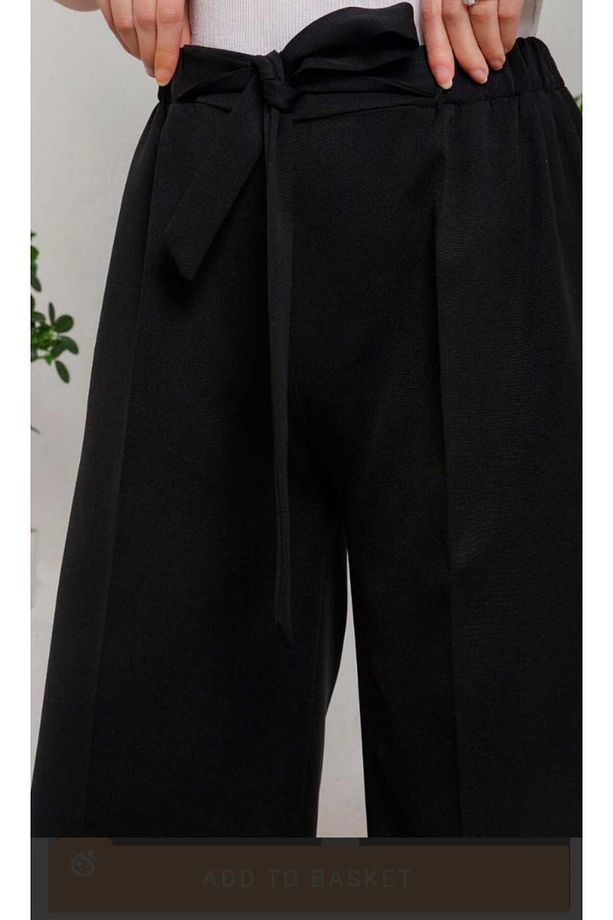 Kadın Beli Bağcıklı Krep Bol Paça Pantolon - 7