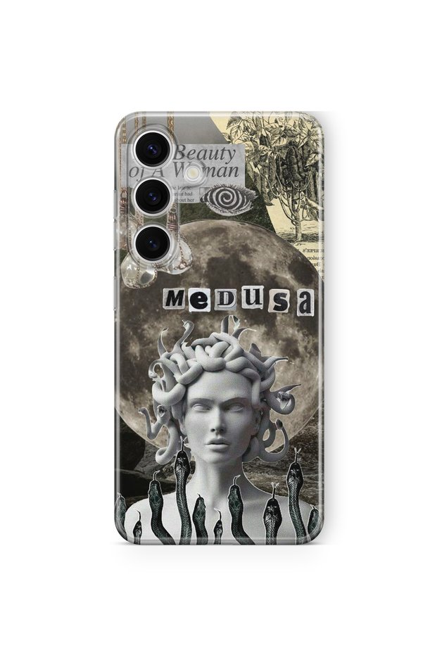 حافظة شفافة مطبوعة بتصميم ميدوسا متوافقة مع هاتف Samsung Galaxy S24 Fe