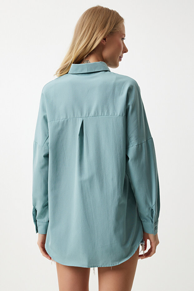 Oversize Basic Gömlek SU YEŞİLİ LDD0003 - 4