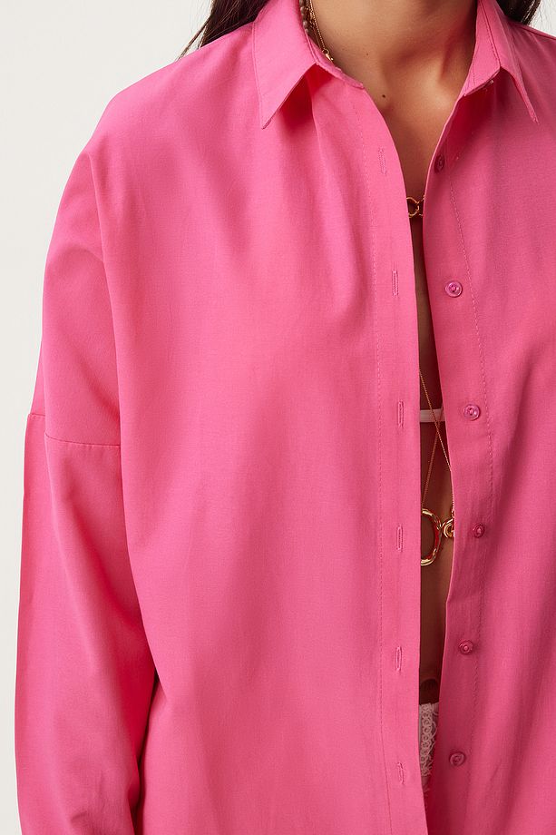 Oversize Basic Gömlek KOYU PEMBE LDD0003 - 4