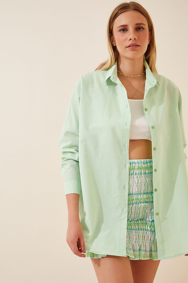 Oversize Basic Gömlek AÇIK YEŞİL LDD0003 - 2