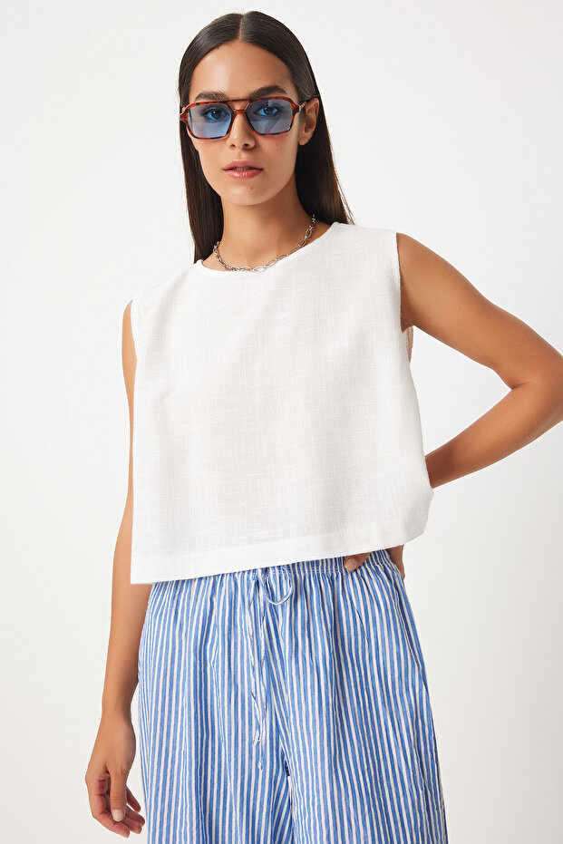 Sleeveless Linen Blouse White Lgp0004