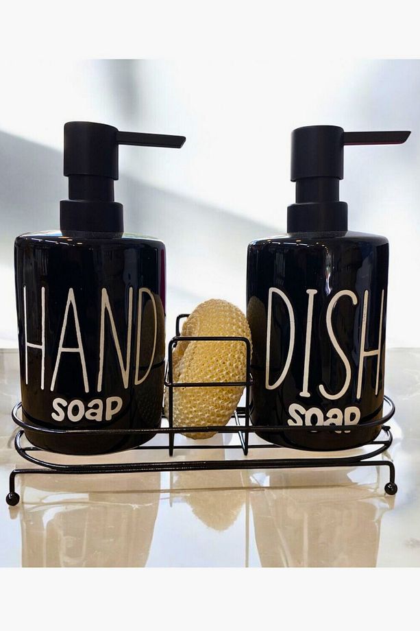 2'li Metal Stantlı ve Süngerli Sıvı Sabunluk Mutfak ve Banyo Seti, Hand and Dish Fenomen Set 500 ML - 7