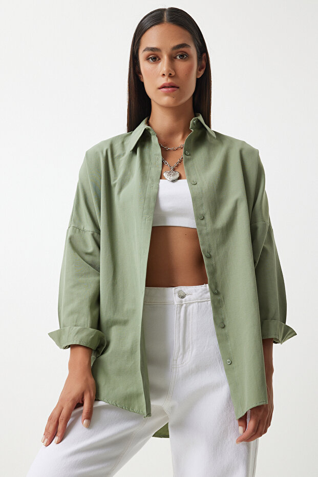 Oversize Basic Gömlek HAKİ LDD0003 - 3