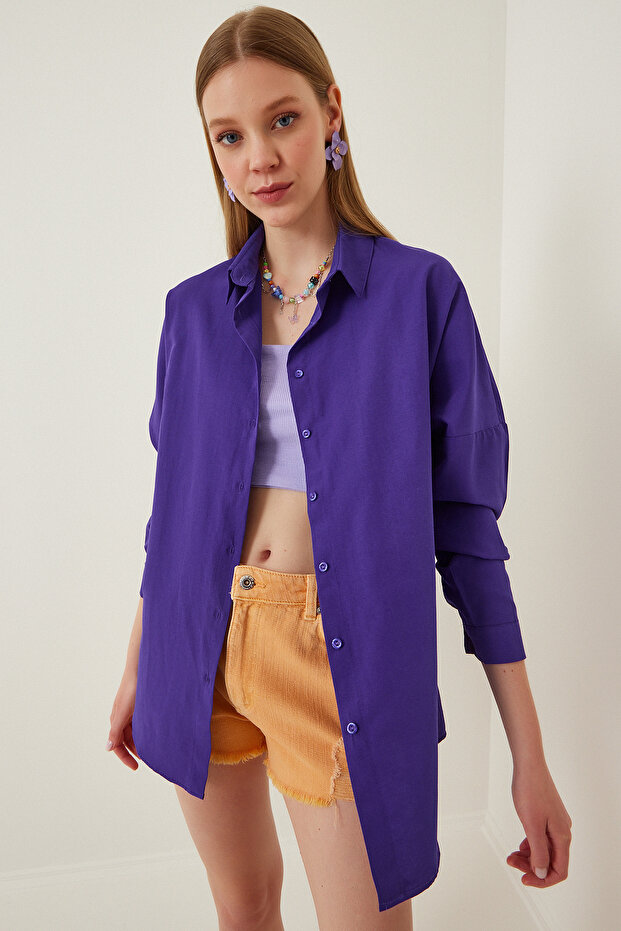 Oversize Basic Gömlek Mor Ldd0003 - 2