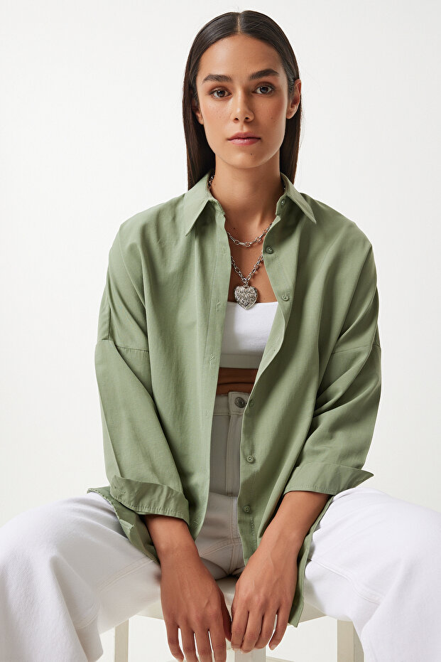 Oversize Basic Gömlek HAKİ LDD0003 - 1