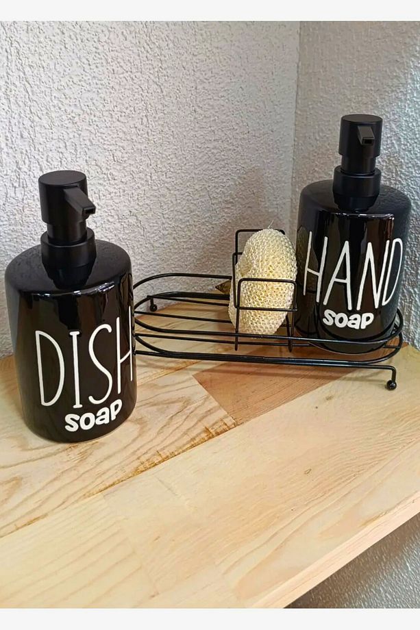 2'li Metal Stantlı ve Süngerli Sıvı Sabunluk Mutfak ve Banyo Seti, Hand and Dish Fenomen Set 500 ML - 5