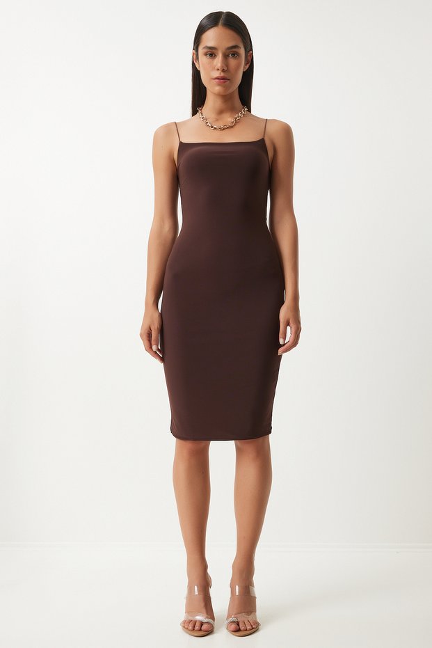 Brown Strappy Mini Dress - Body Sitting Lyk0001